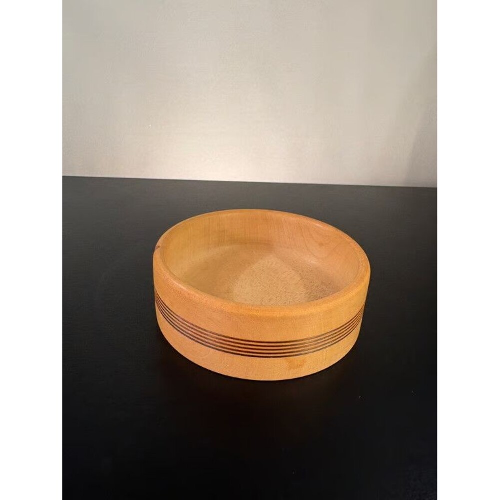 Vintage Laminated Wood Bowl Round Serving Bowl Stripe Detail